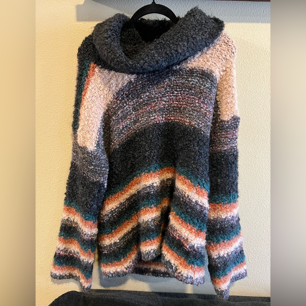Moth Blue and Orange Cowl Neck Sweater